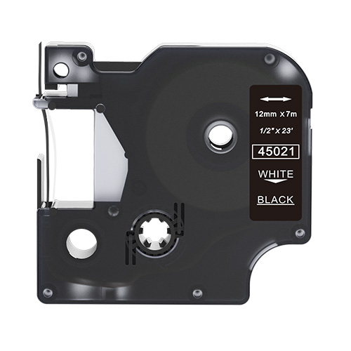 Dymo 45021 združljiv trak za nalepke, belo na črnem, 12mm x 7m