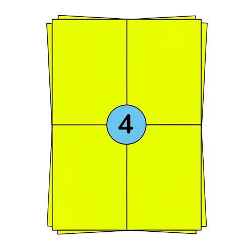 A4 listne nalepke 104 x 148 mm, fluorescenčne rumena, 400 nalepk