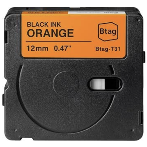 Združljiv trak za nalepke Brother Btag-T31 črna na oranžni 12mm