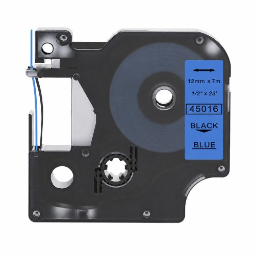 Dymo 45016 združljiv trak za nalepke, črno na modrem, 12mm x 7m