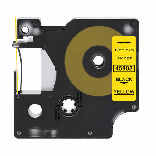 Dymo 45808 združljiv trak za nalepke, črno na rumenem, 19mm x 7m