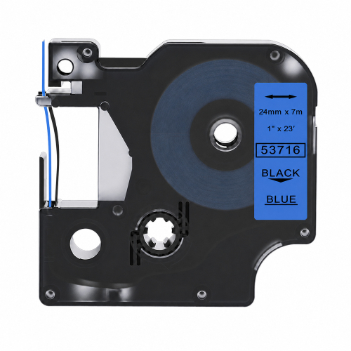 Dymo 53716 združljiv trak za nalepke, črno na modrem, 24mm x 7m