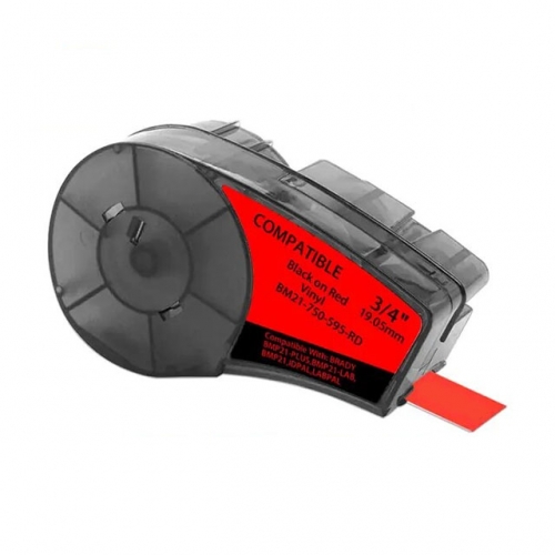 Brady M21-750-595-RD združljiv trak za nalepke, črno na rdečem, 19,1mm x 6,4m